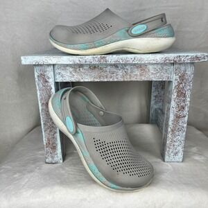 Crocs LiteRide‎ Clog Women's Gray Aqua Blue Comfort Slip On Shoes